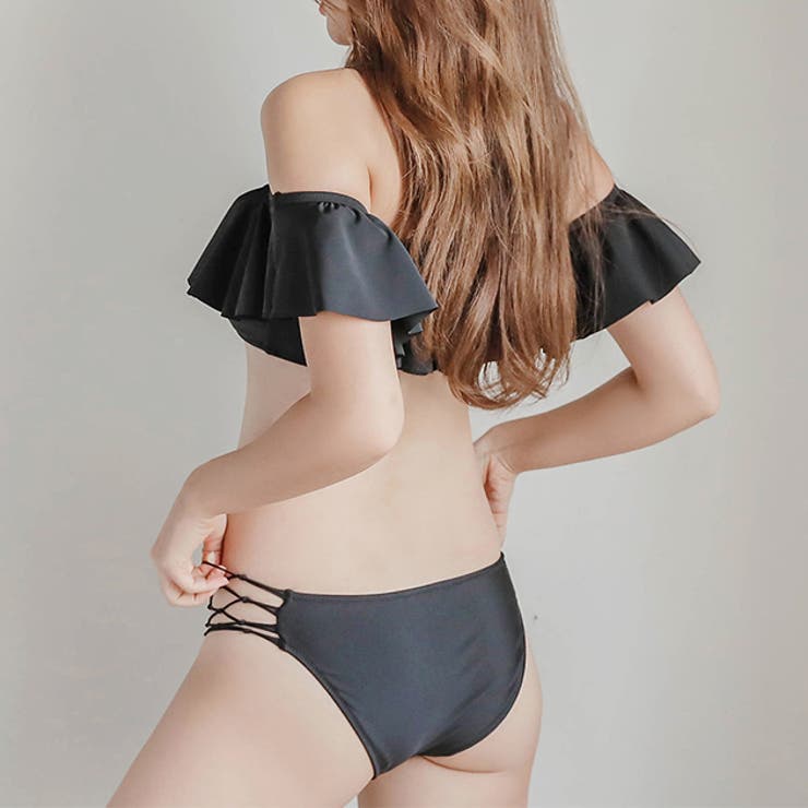セール】花柄×無地フレアビキニ 水着2点セット（水着）｜Lace