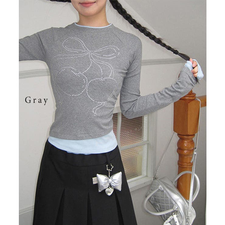 チェリー柄 ラインストーン レイヤード風 | レースレディース  | 詳細画像2 