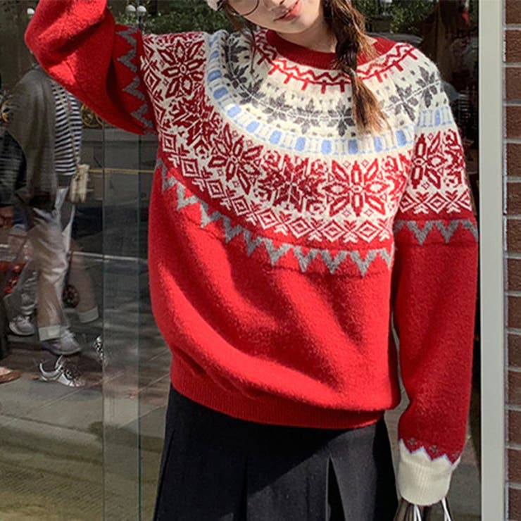 クルーネック ノルディック柄 長袖 | レースレディース  | 詳細画像1 