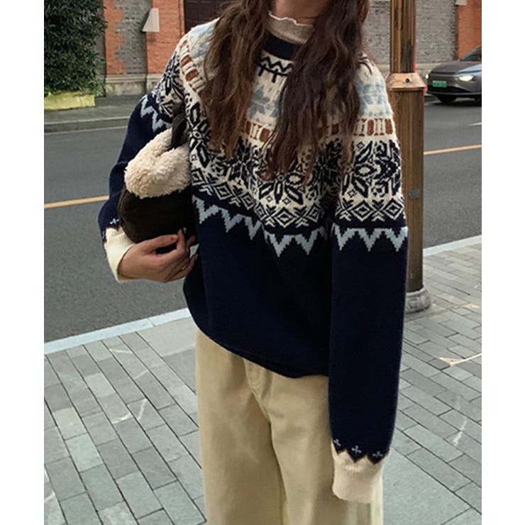 クルーネック ノルディック柄 長袖 | レースレディース  | 詳細画像4 