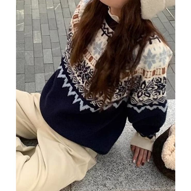 クルーネック ノルディック柄 長袖 | レースレディース  | 詳細画像7 