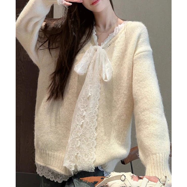 Vネック レース リボン | レースレディース  | 詳細画像13 