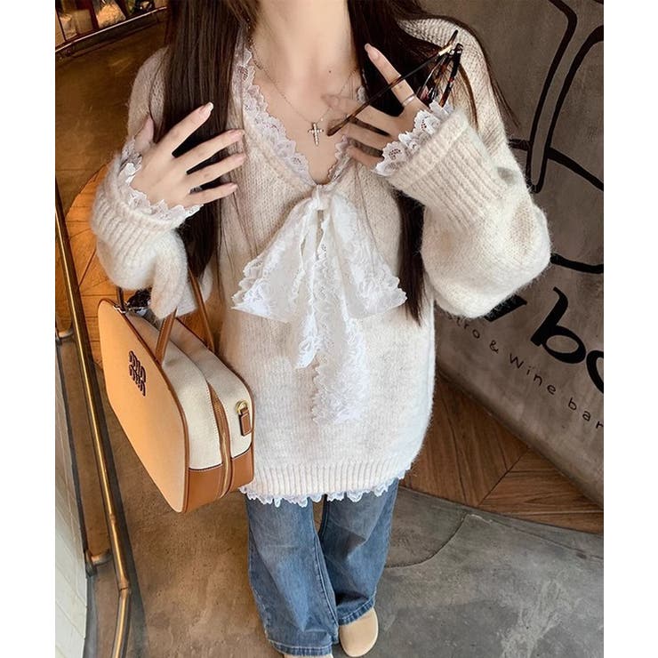 Vネック レース リボン | レースレディース  | 詳細画像16 