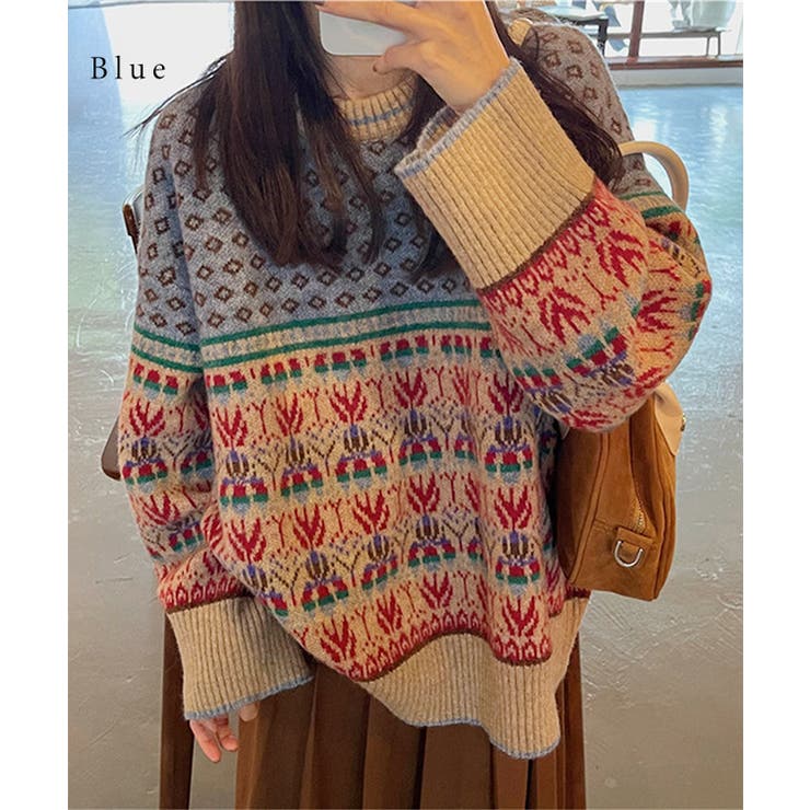 クルーネック ジャガード柄 長袖 | レースレディース  | 詳細画像3 