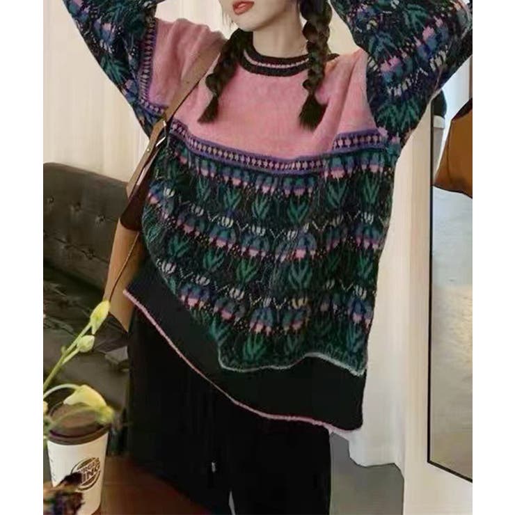 クルーネック ジャガード柄 長袖 | レースレディース  | 詳細画像9 