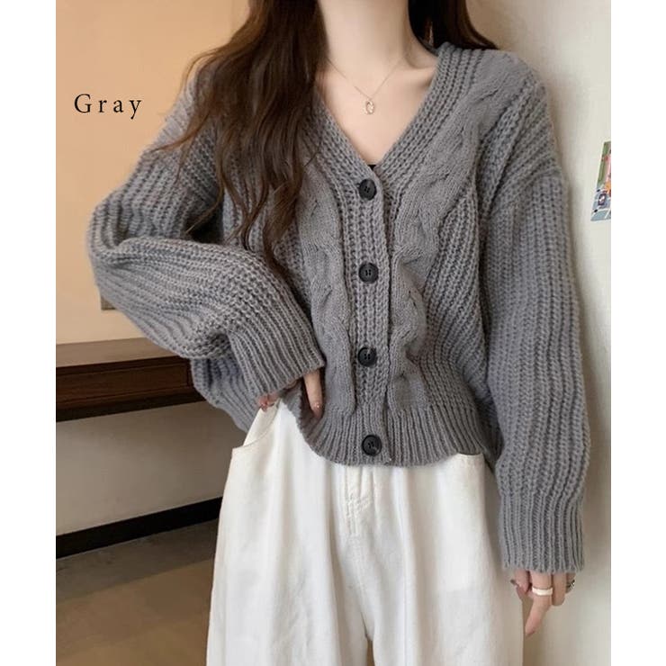 ローゲージ ケーブル柄 Vネック | レースレディース  | 詳細画像12 