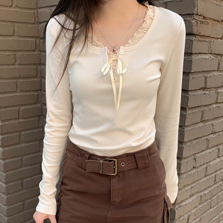 裏起毛 クルーネック フェイクレイヤード | レースレディース  | 詳細画像1 