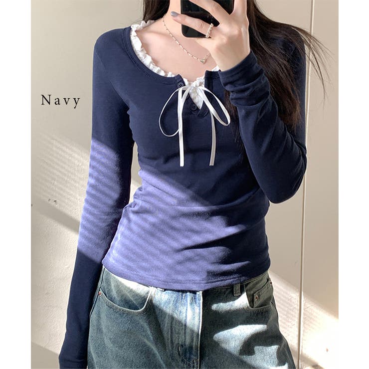 裏起毛 クルーネック フェイクレイヤード | レースレディース  | 詳細画像3 