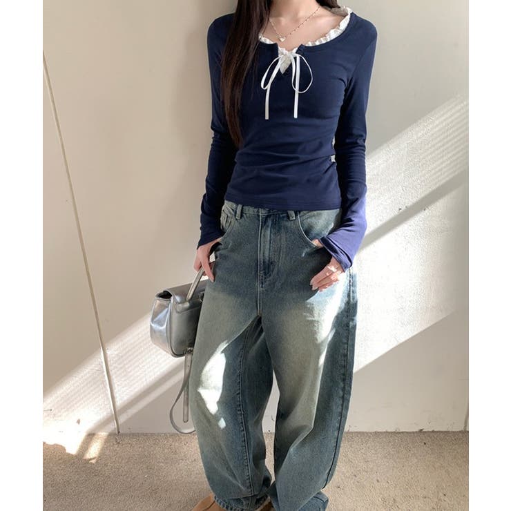 裏起毛 クルーネック フェイクレイヤード | レースレディース  | 詳細画像5 