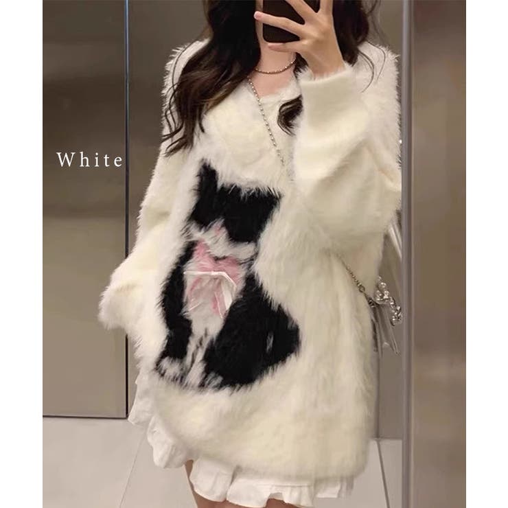 【2点セット】キャット柄 Vネック シャギー | レースレディース  | 詳細画像2 