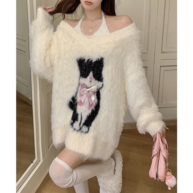 【2点セット】キャット柄 Vネック シャギー | レースレディース  | 詳細画像3 