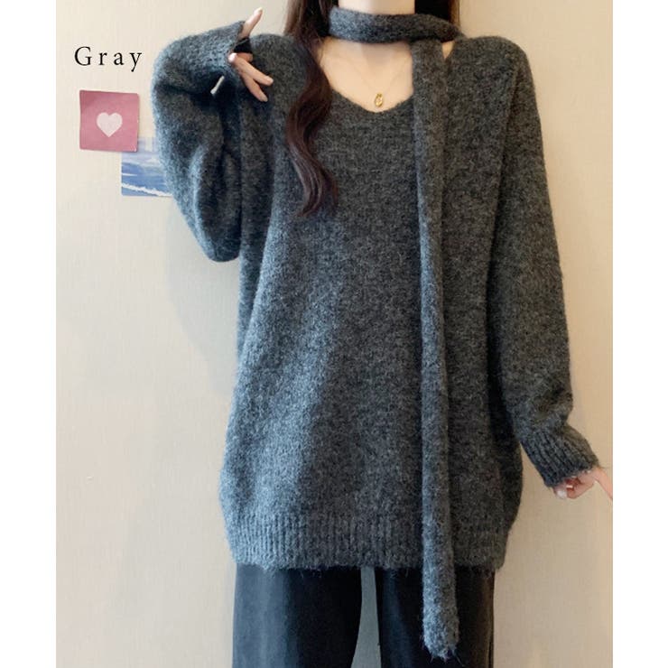 ストール付き ソリッドカラー Vネック | レースレディース  | 詳細画像5 