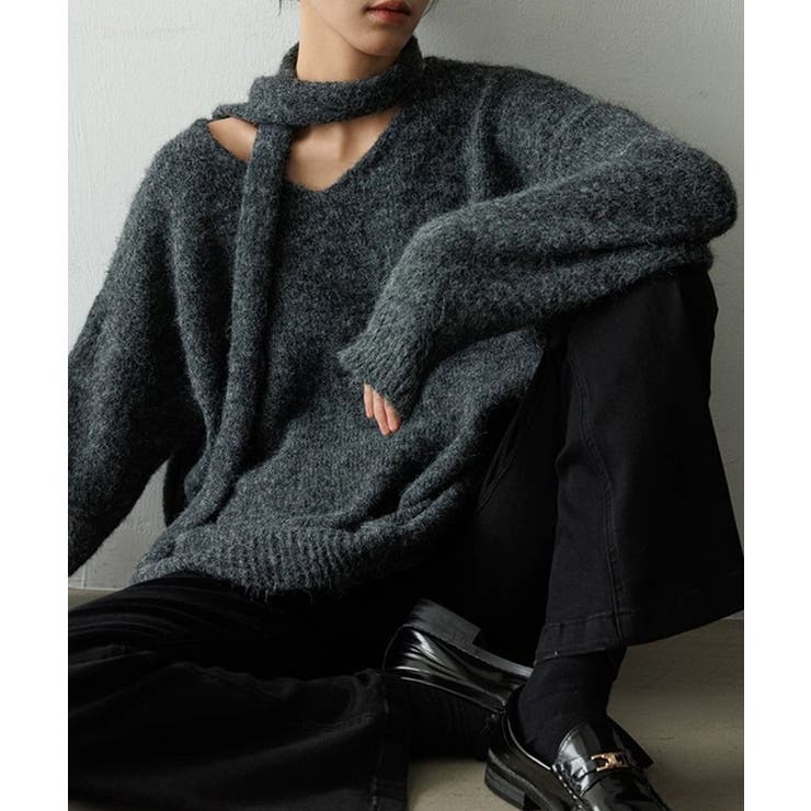 ストール付き ソリッドカラー Vネック | レースレディース  | 詳細画像9 