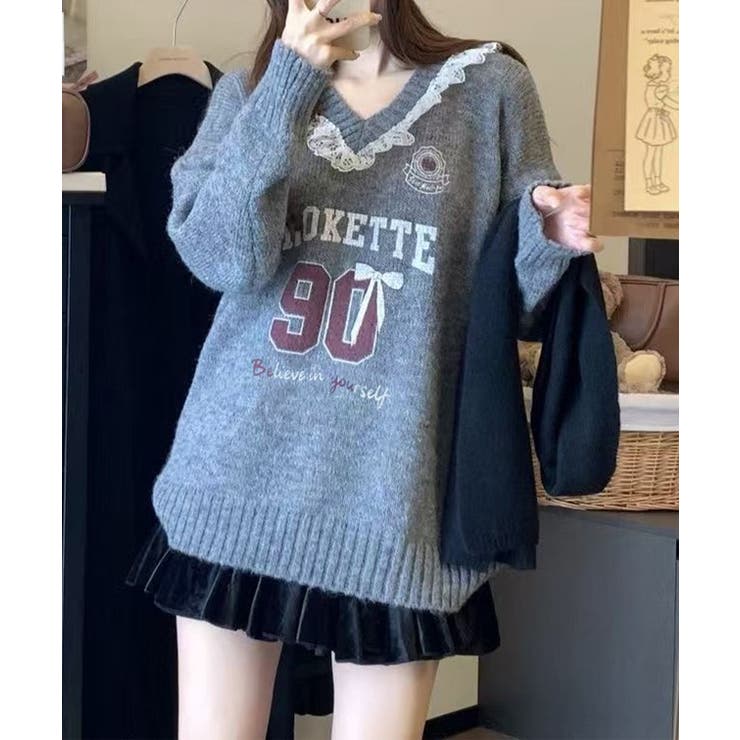 Vネック 配レース カレッジ柄 | レースレディース  | 詳細画像7 