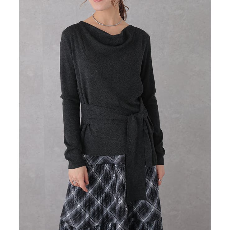 ウールブレンド サイドギャザー リボンベルト付き | レースレディース  | 詳細画像14 