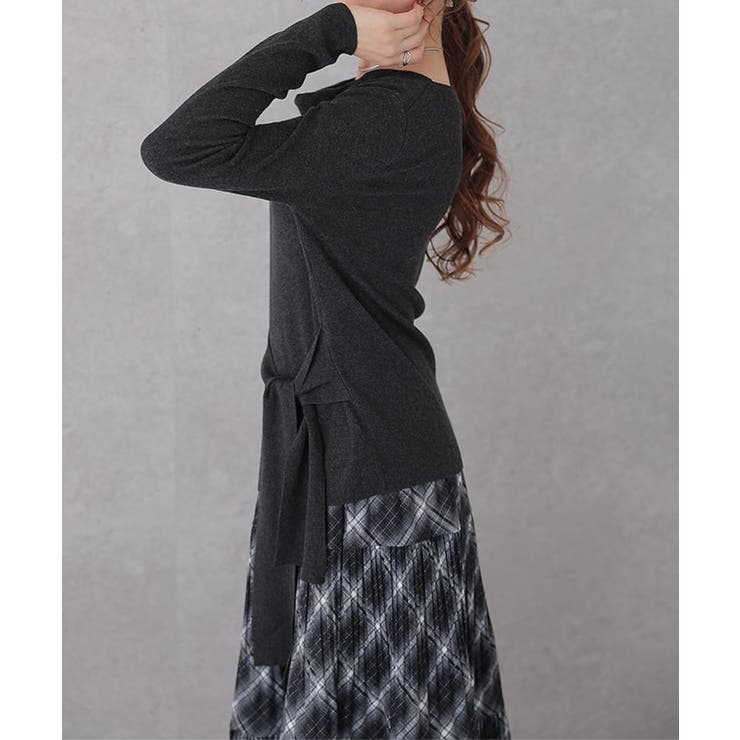 ウールブレンド サイドギャザー リボンベルト付き | レースレディース  | 詳細画像15 