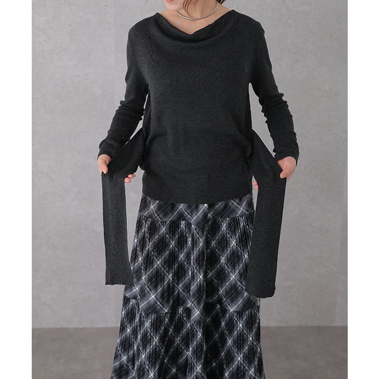 ウールブレンド サイドギャザー リボンベルト付き | レースレディース  | 詳細画像18 