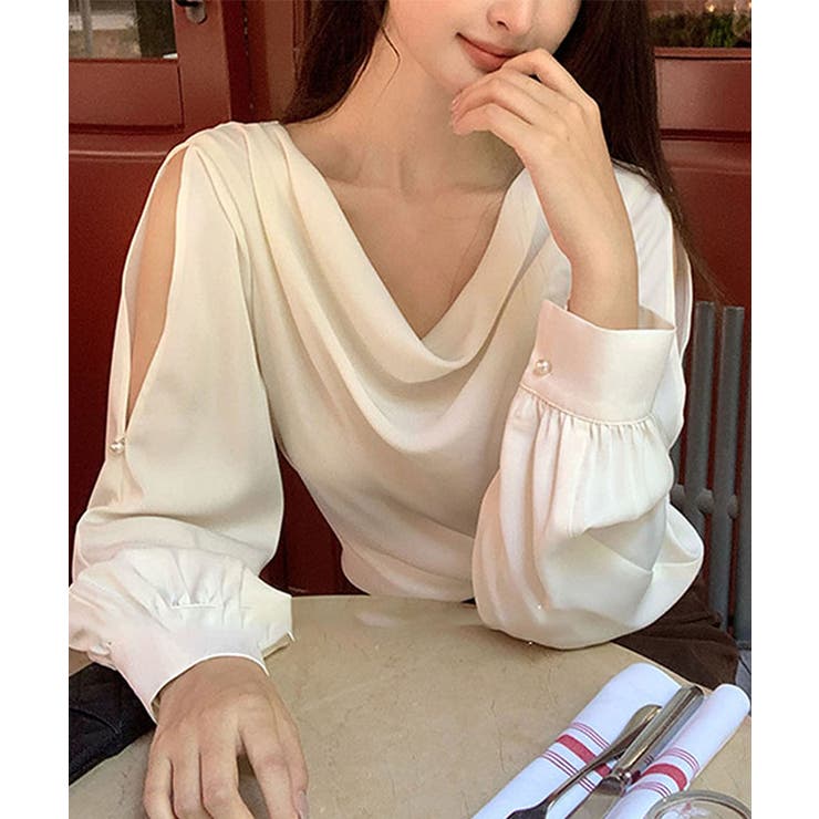 ドレープカラー オープンショルダー パール付き | レースレディース  | 詳細画像9 