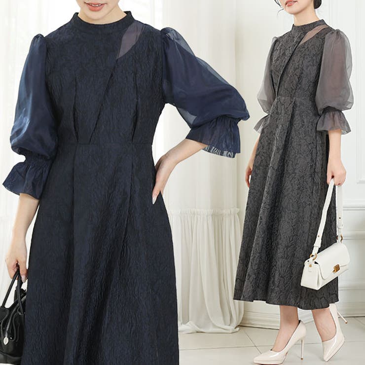 スタンドカラー 異素材 ドッキング | レースレディース  | 詳細画像1 