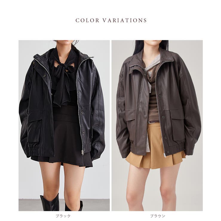 パッチポケット付き レザー調 ジップアップ | レースレディース  | 詳細画像2 