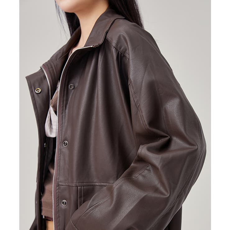 パッチポケット付き レザー調 ジップアップ | レースレディース  | 詳細画像5 