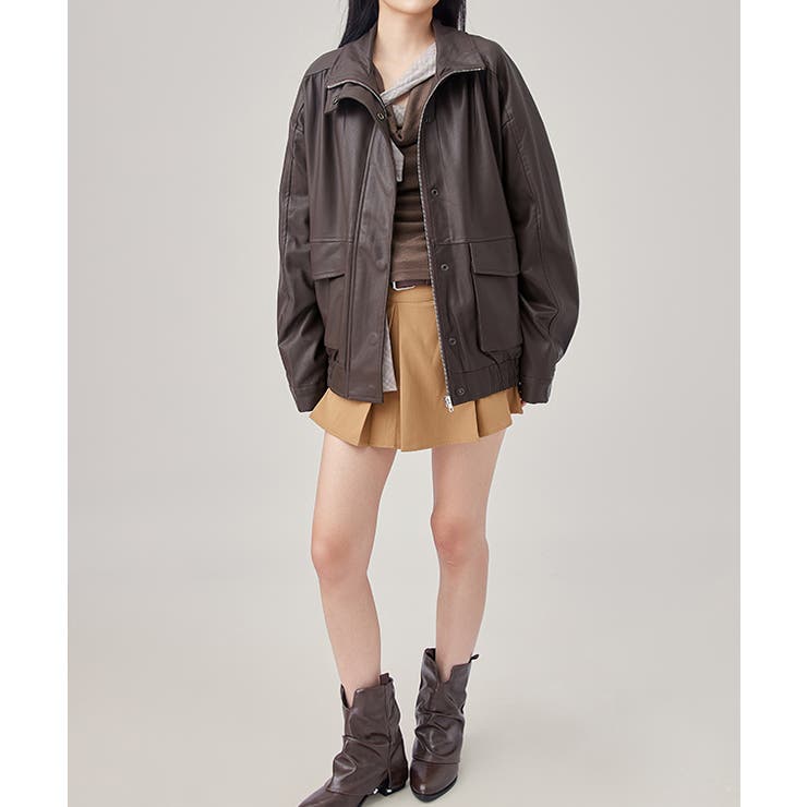パッチポケット付き レザー調 ジップアップ | レースレディース  | 詳細画像7 