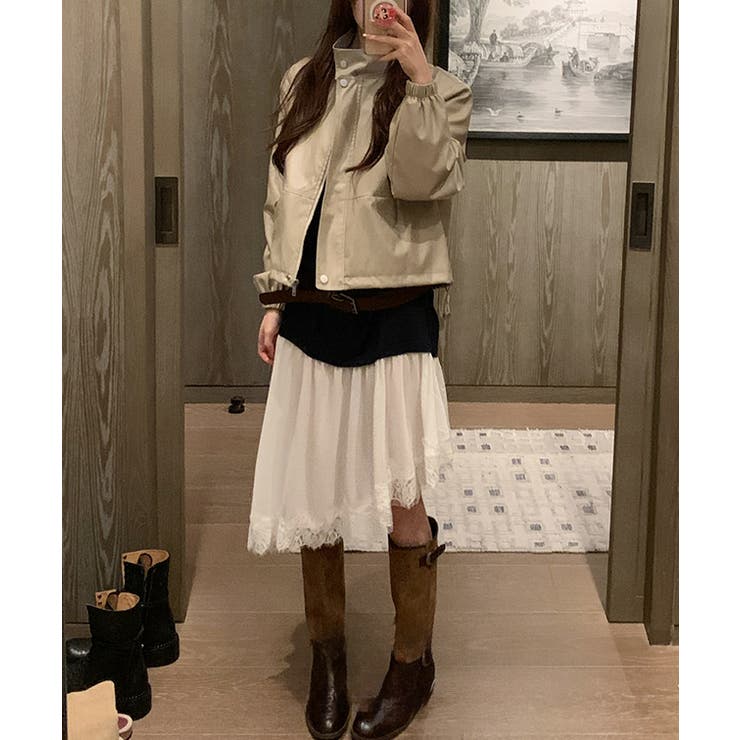 レザー調 スタンドカラー ライダース風 | レースレディース  | 詳細画像5 