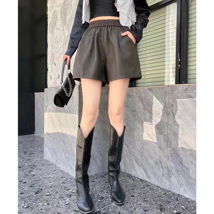 レザー調 ウエストゴム ショート | レースレディース  | 詳細画像4 