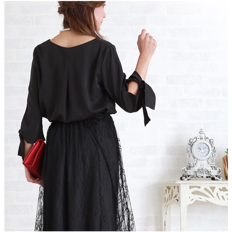 パーティードレス 上下セット ブラウス＆レーススカートセット[品番