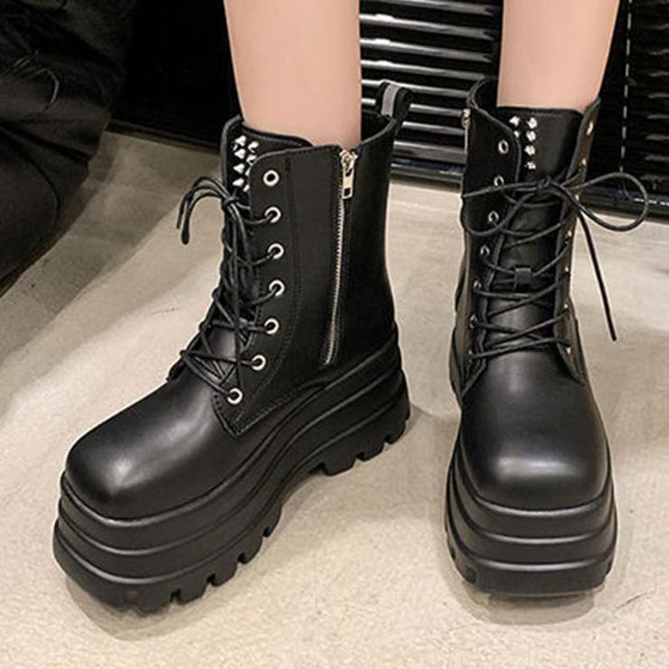 レザー調 厚底 レースアップ | レースレディース  | 詳細画像1 