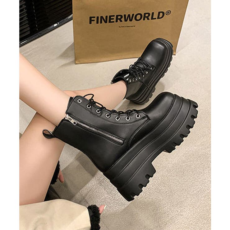 レザー調 厚底 レースアップ | レースレディース  | 詳細画像4 