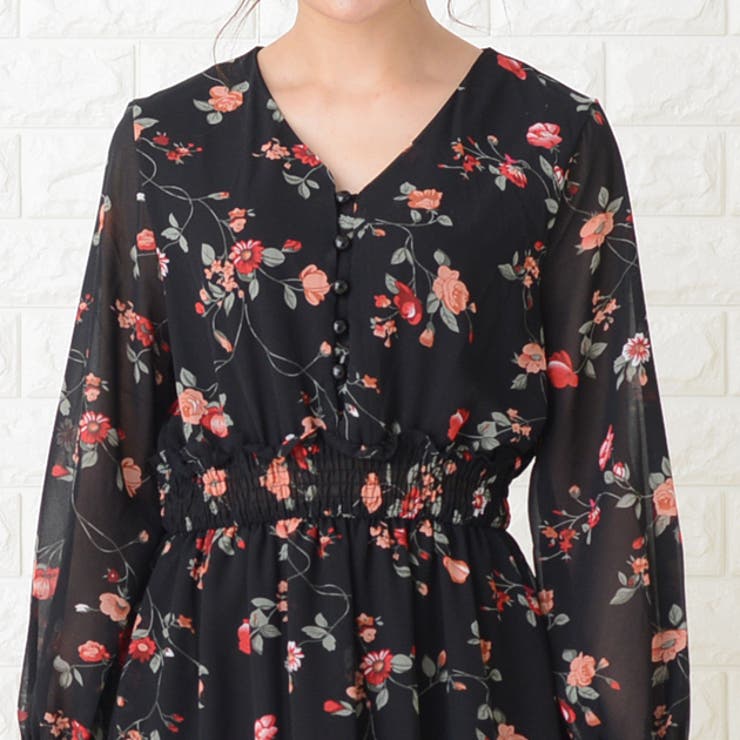 LEONARD♡シフォン袖 ブラック ワンピース クラッシージョーゼットワンピース｜ドレス｜KEITH(キース