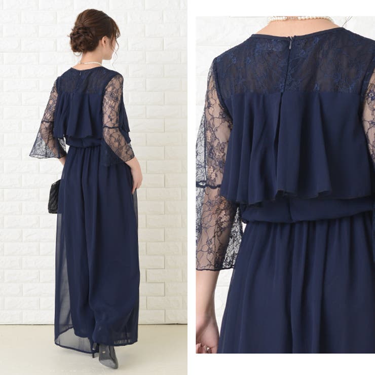 ロング丈 パンツドレス シフォン[品番：LCLW0001301]｜レース