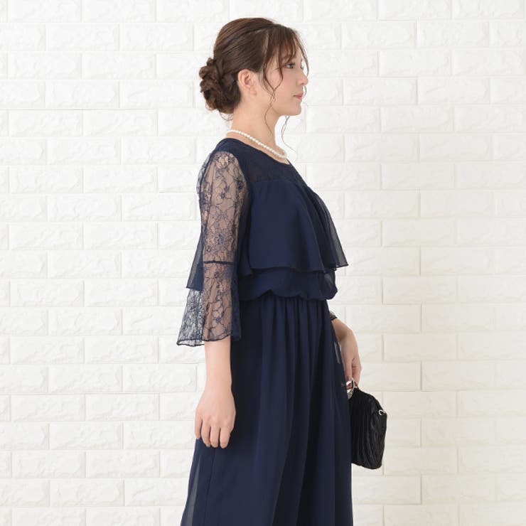 ロング丈 パンツドレス シフォン[品番：LCLW0001301]｜レース
