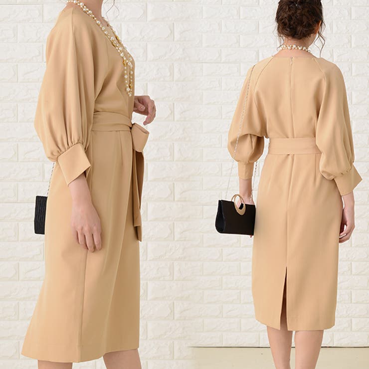 バルーン七分袖 リボン付き膝下丈 パーティードレス | レースレディース  | 詳細画像8 