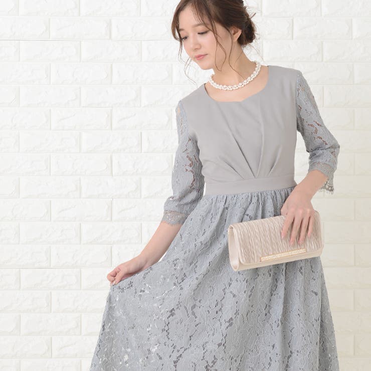 編み上げリボン パーティードレス 結婚式[品番：LCLW0001302