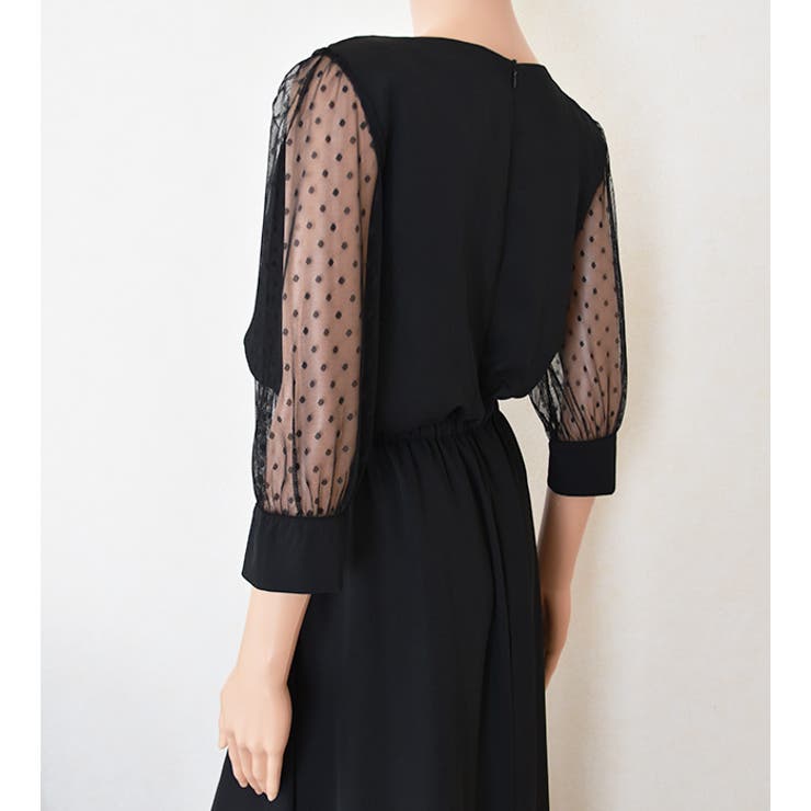 ロングドレス ドットチュール袖 ワンピース | レースレディース  | 詳細画像24 