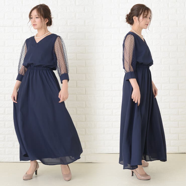 ロングドレス ドットチュール袖 ワンピース | レースレディース  | 詳細画像11 