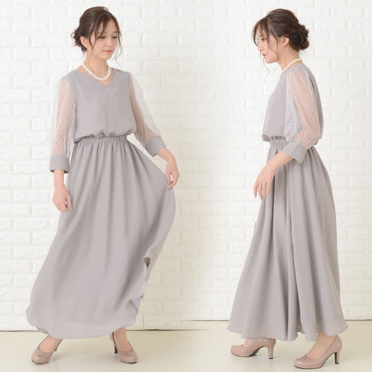 ロングドレス ドットチュール袖 ワンピース | レースレディース  | 詳細画像15 