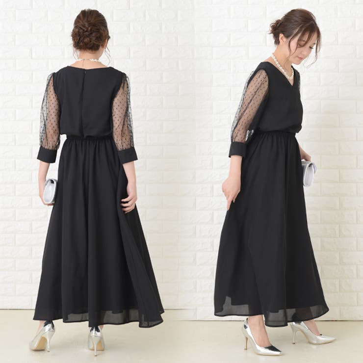 ロングドレス ドットチュール袖 ワンピース | レースレディース  | 詳細画像7 