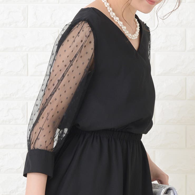 ロングドレス ドットチュール袖 ワンピース | レースレディース  | 詳細画像9 