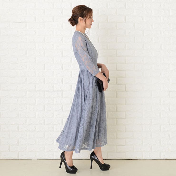 プリーツロング丈ワンピース ラウンドネック パーティードレス | レースレディース  | 詳細画像17 