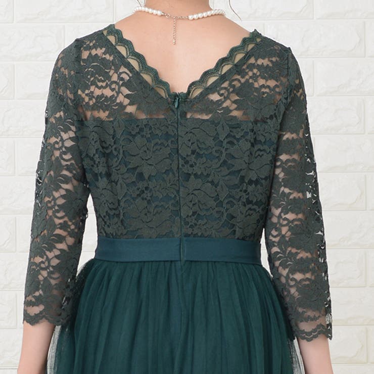 Vネックレース七分袖 チュールロング リボン | レースレディース  | 詳細画像16 