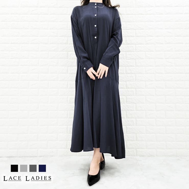 シャツ風 裾フレアロングワンピース ロング[品番：LCLW0002292]｜レースレディース  （レースレディース）のレディースファッション通販｜SHOPLIST（ショップリスト）
