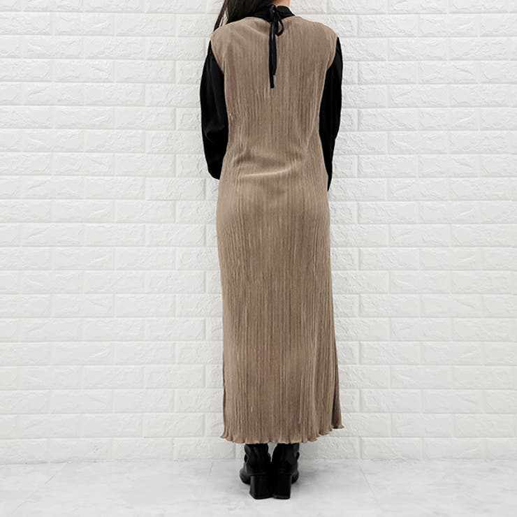 サテンミニプリーツノーススリーブ マキシワンピース Iライン | レースレディース  | 詳細画像5 