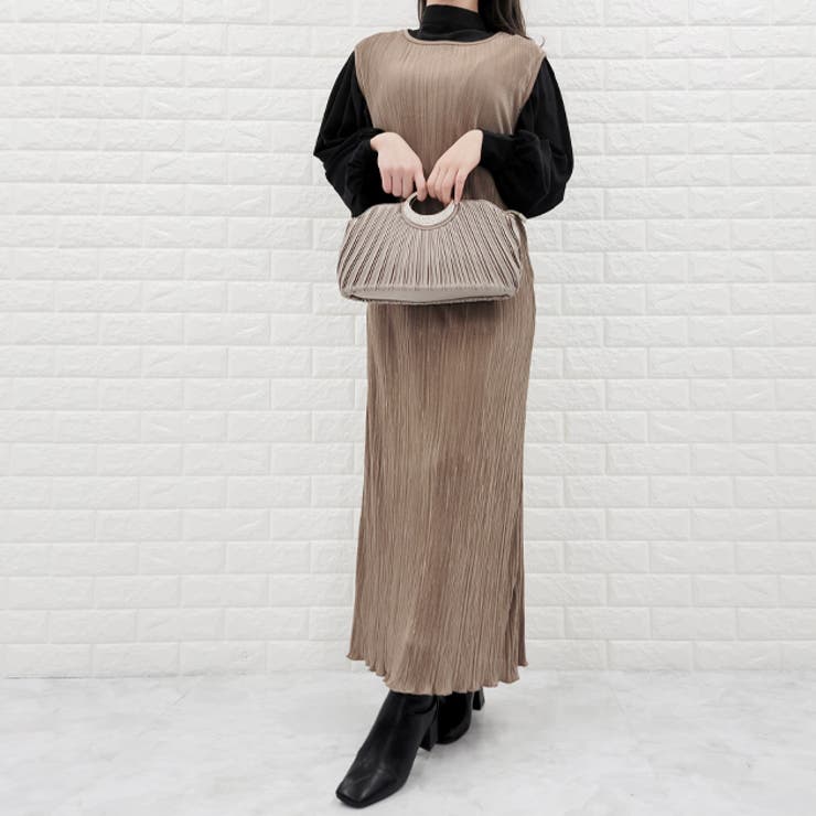 サテンミニプリーツノーススリーブ マキシワンピース Iライン | レースレディース  | 詳細画像7 