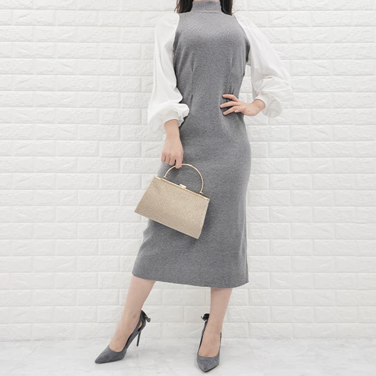 ロングニットワンピース 布帛ドッキング ラップドレス | レースレディース  | 詳細画像10 