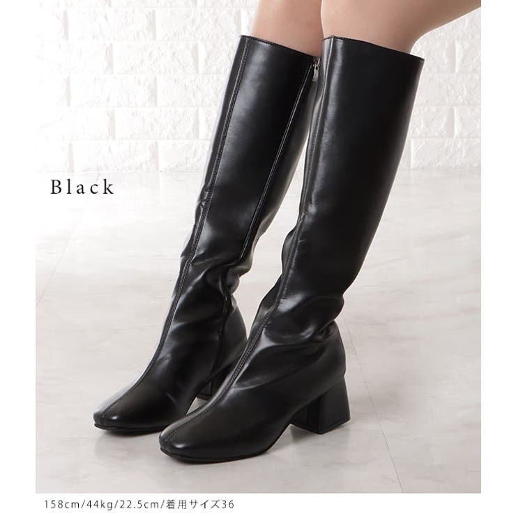 履くだけで美脚になれるレザーロングブーツ 24.0cm ブラック - 靴