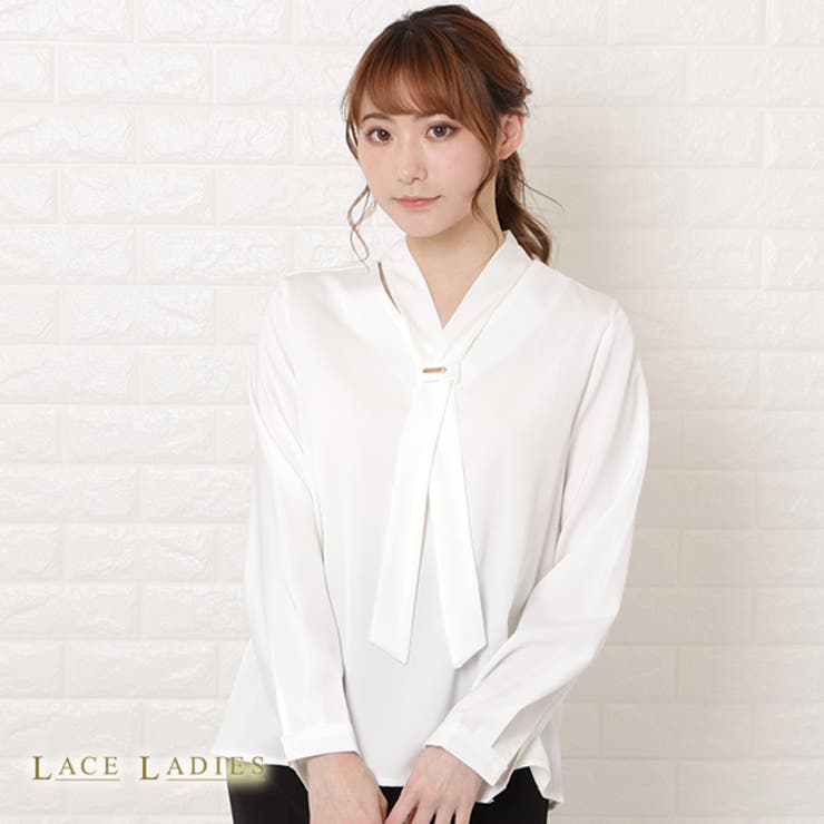 絶妙なデザイン ボウタイ シャツ[品番：LCLW0002417]｜レース ブラウス トップス
