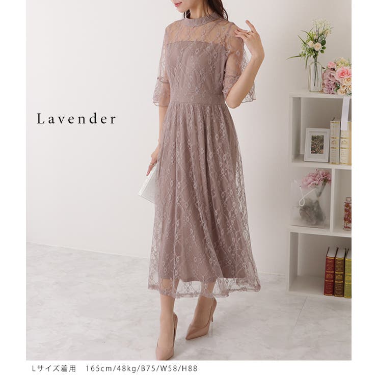 ウエスト切り替え ロングワンピース ドレス[品番：LCLW0002394